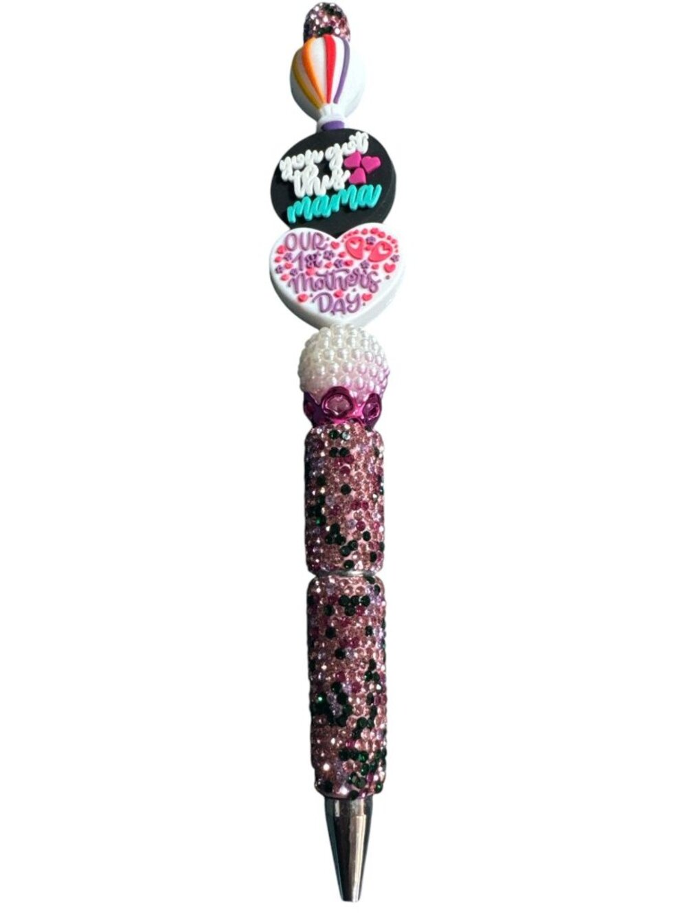 Custom "Our 1st Mothers Day" Pen With Glitter & Pearl Accents - Perfect Keepsake